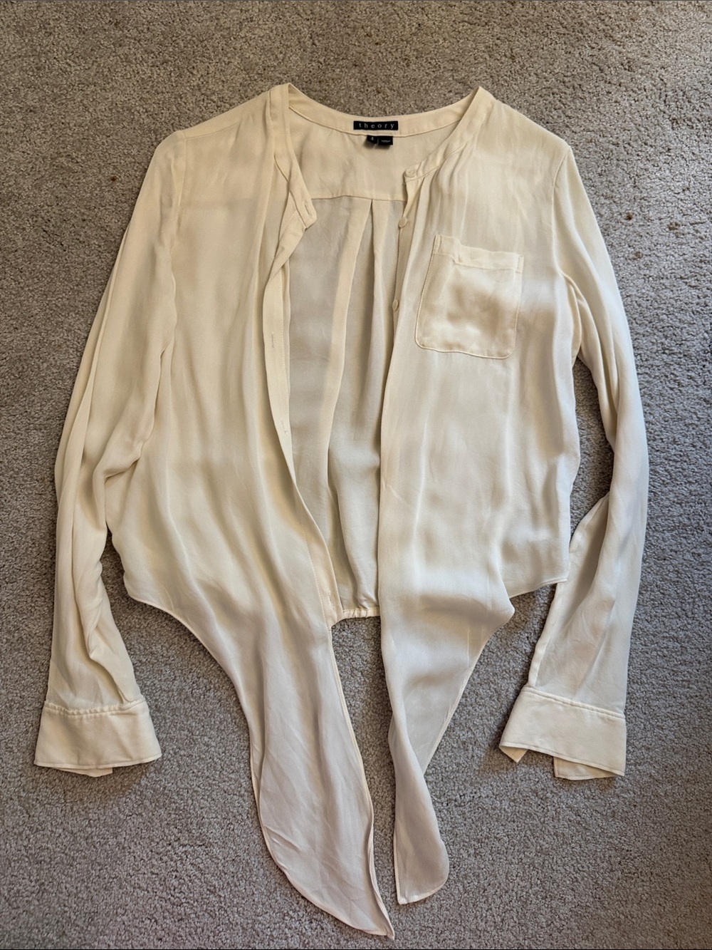 Theory Cream Draped Silk Tie-Front Jacket